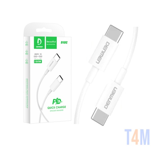 DENMEN FAST CHARGING CABLE D10C TYPE C TO TYPE C 100W WHITE